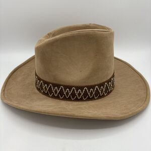 Vintage Suede Leather Crochet Band Brown Cowboy Western Hat Men's Large 22”